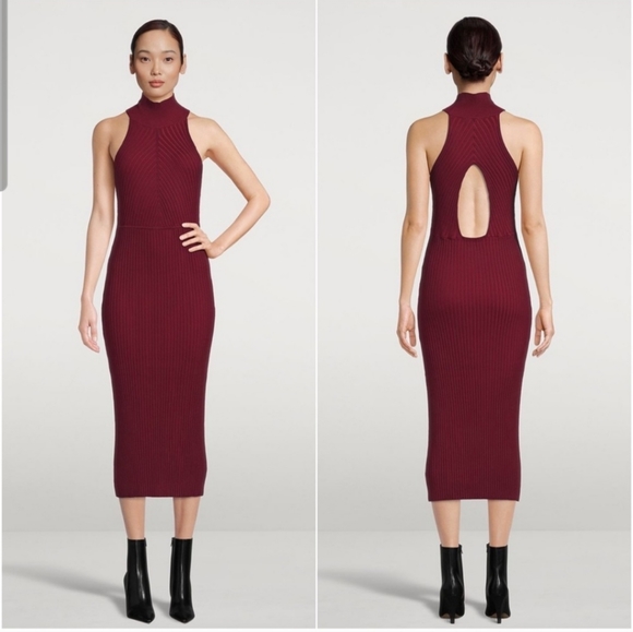 NWT Good American Ribbed Knit Halter Midi Dress Team Cardinal